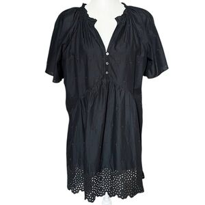 Old Navy Black Size Medium Eyelet Cotton Cottagecore Babydoll Mini Dress NWT
